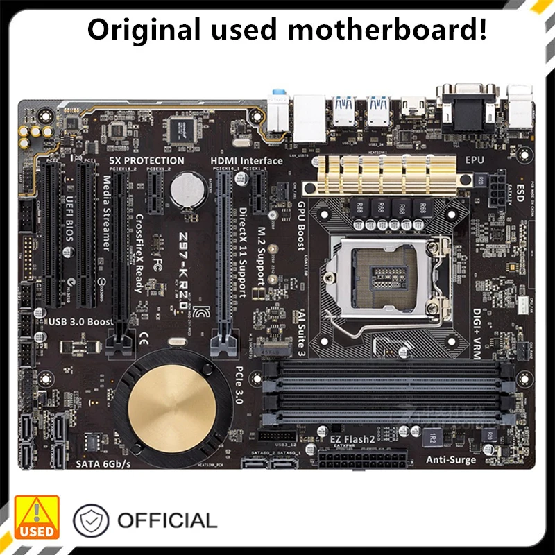 For Z97-K R2.0 Desktop Motherboard Z97 LGA 1150 For Core i7 i5 i3 DDR3 SATA3 USB3.0 Original Used Mainboard
For Z97-K R2.0 Desktop Motherboard Z97 LGA 1150 For Core i7 i5 i3 DDR3 SATA3 USB3.0 Original Used Mainboard