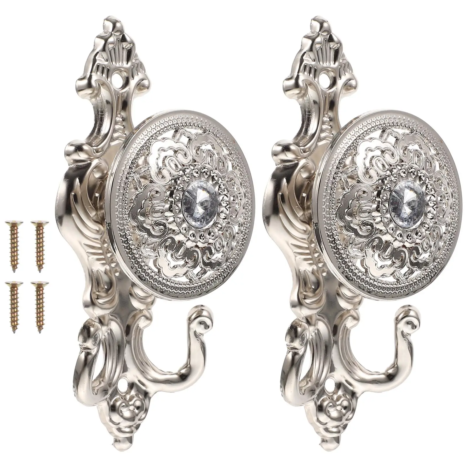 4 Pcs Rhinestone Hooks Set Vintage Curtain Hangers Metal Drapery Tieback Accessories Silver For Kitchen Wardrobe Decorative
4 Pcs Rhinestone Hooks Set Vintage Curtain Hangers Metal Drapery Tieback Accessories Silver For Kitchen Wardrobe Decorative
