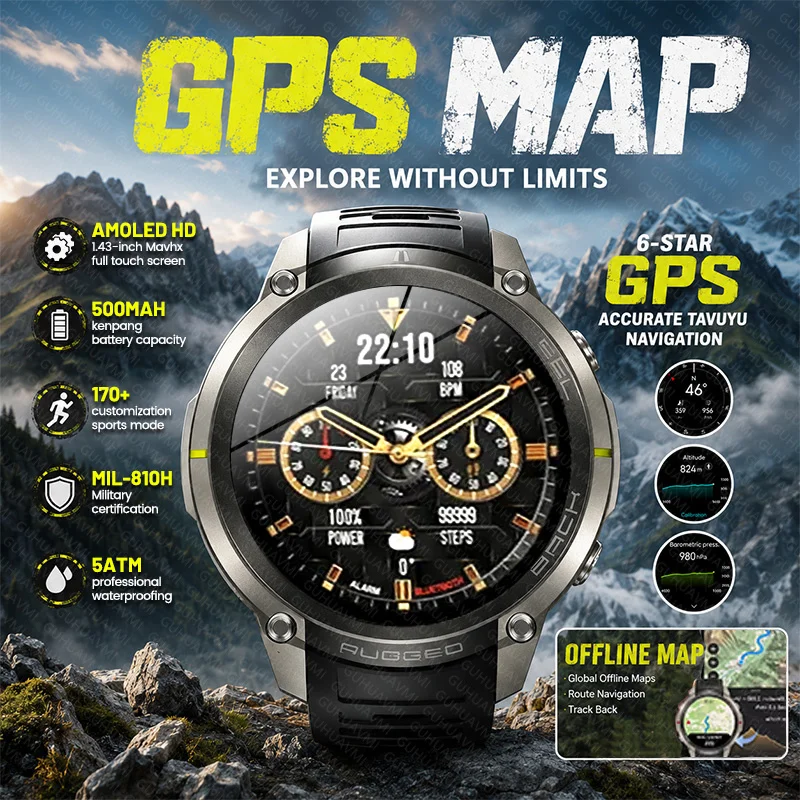 New 5ATM Waterproof Sports Men Smart Watch GPS Offline Map Navigation Compass Altimeter Bluetooth Call 1.43"AMOLED HD Smartwatch
New 5ATM Waterproof Sports Men Smart Watch GPS Offline Map Navigation Compass Altimeter Bluetooth Call 1.43"AMOLED HD Smartwatch