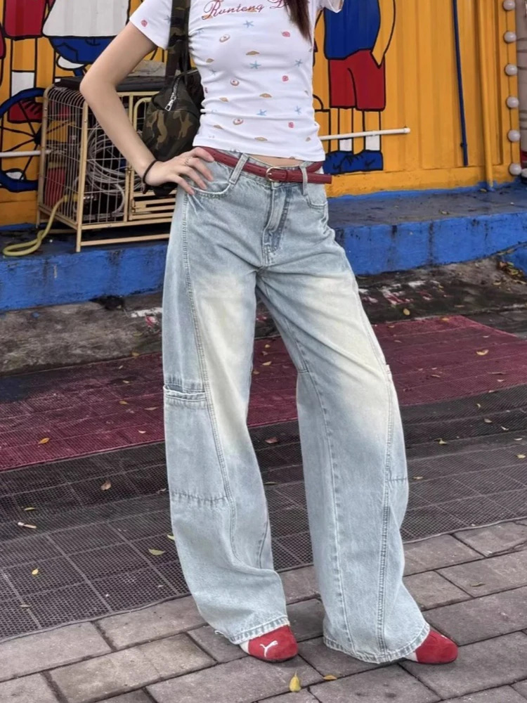 Trendy Women's Baggy Blue Jeans Retro High Waisted Wide Leg Denim Pants with Asymmetrical Hem for Autumn Streetwear Style
Trendy Women's Baggy Blue Jeans Retro High Waisted Wide Leg Denim Pants with Asymmetrical Hem for Autumn Streetwear Style