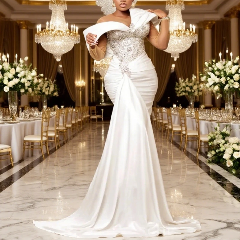 Mermaid Prom Dresses Lace Crystals Satin Full Sleeves Evening Formal Party Birthday Engagement Gowns Dress Plus Size Customized
Mermaid Prom Dresses Lace Crystals Satin Full Sleeves Evening Formal Party Birthday Engagement Gowns Dress Plus Size Customized