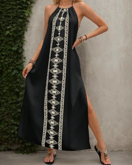 Summer New Ethnic Style Retro Printed Sleeveless Hanging Neck Dress for Women, Casual and Sexy Backless Hanging Neck Dress
Summer New Ethnic Style Retro Printed Sleeveless Hanging Neck Dress for Women, Casual and Sexy Backless Hanging Neck Dress