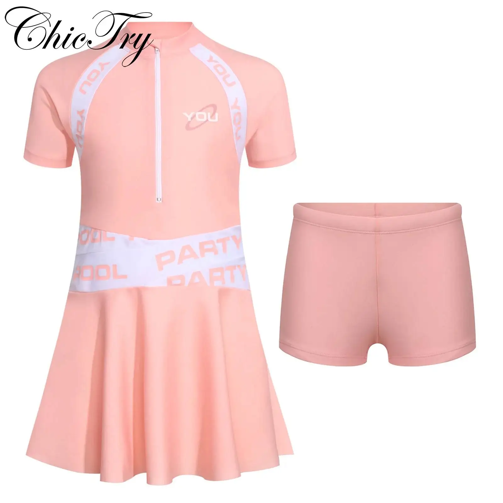 Kids Girls 2PCS Swimsuit Swim Sets Short Sleeve Letter Printed Dress with Shorts Swimwear Swimming Vacation Beachwear Outfits
Kids Girls 2PCS Swimsuit Swim Sets Short Sleeve Letter Printed Dress with Shorts Swimwear Swimming Vacation Beachwear Outfits