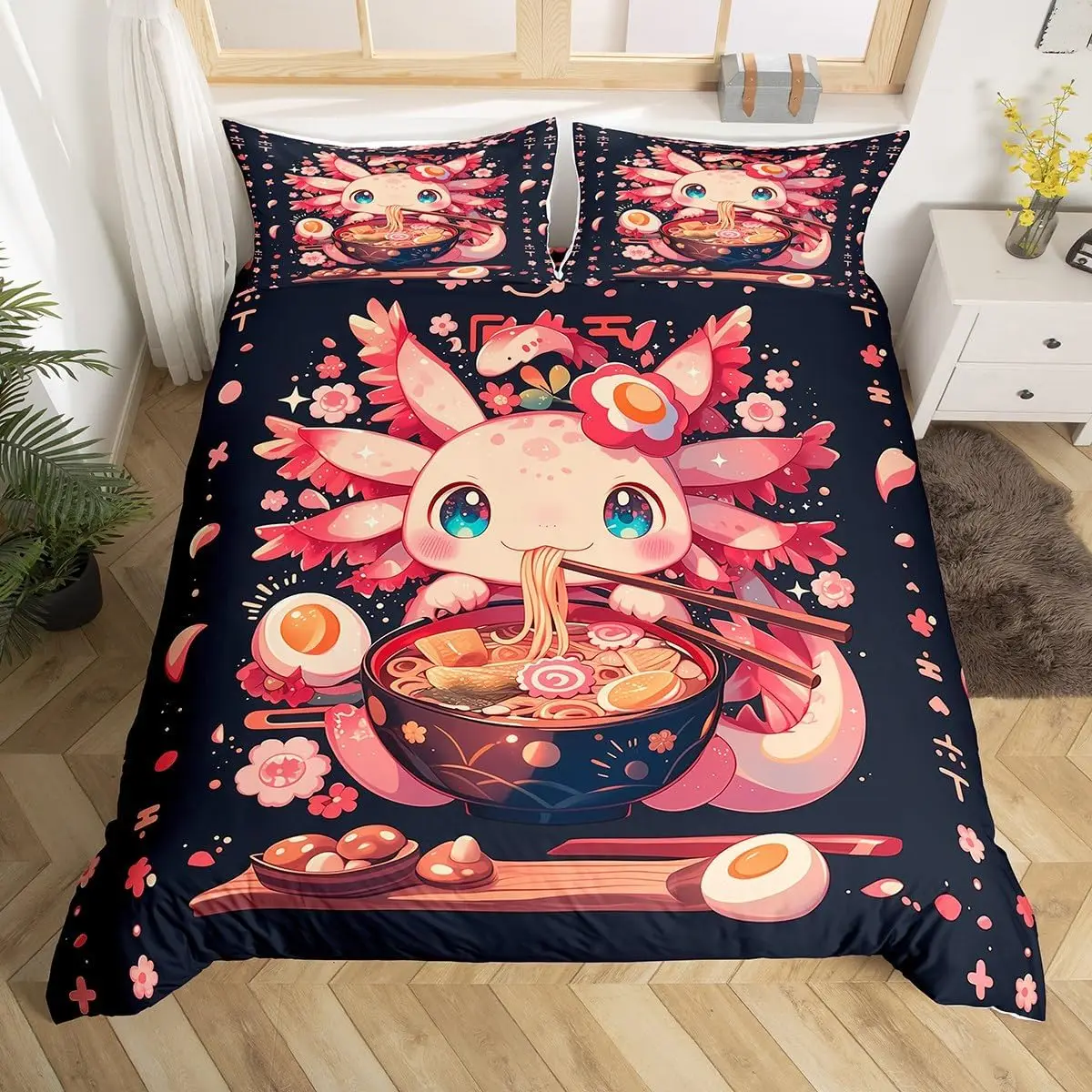 Kawaii Axolotl Duvet Cover Set Single Size Cute Animal Japanese Ramen Noodle Bedding Set With 1 Pillowcase For Kids
Kawaii Axolotl Duvet Cover Set Single Size Cute Animal Japanese Ramen Noodle Bedding Set With 1 Pillowcase For Kids