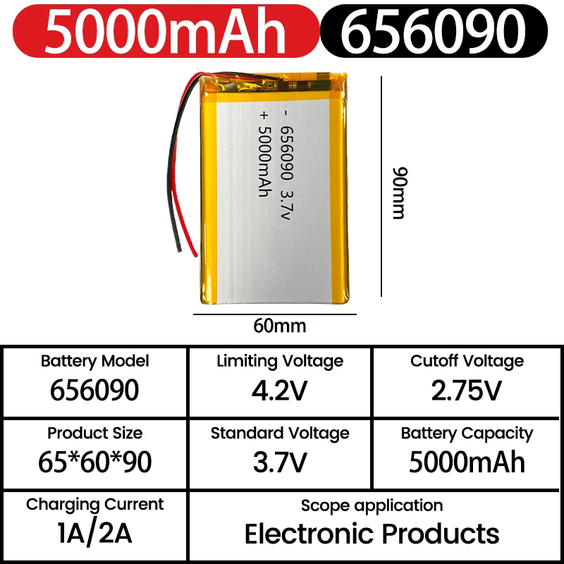 3.7V 5000mah 656090 High Capacity Battery+PCB Protection Board Rechargeable Battery For Power Bank locator warm hand treasure
3.7V 5000mah 656090 High Capacity Battery+PCB Protection Board Rechargeable Battery For Power Bank locator warm hand treasure