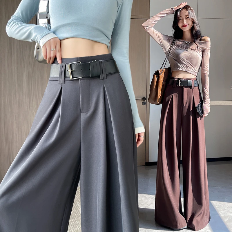 Women's Slim-fit High-waist Straight Leg Palazzo Trousers with Belt for Autumn 2024, Casual Drapey and Floor-length
Women's Slim-fit High-waist Straight Leg Palazzo Trousers with Belt for Autumn 2024, Casual Drapey and Floor-length