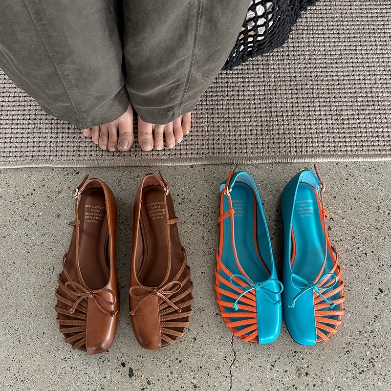 Women's new summer leather cowhide color blocked elastic buckle bow low heel hollow toe Mueller shoes fashion sandals
Women's new summer leather cowhide color blocked elastic buckle bow low heel hollow toe Mueller shoes fashion sandals
