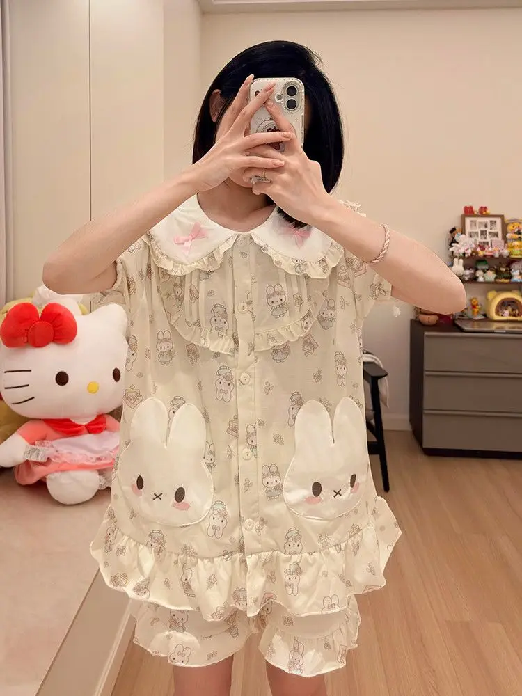 Cute Cartoon Miffy Doll Collar Pajamas Female Short Sleeves Lounge Clothes Suit Can Be Worn Outside Princess Style Summer Lovely
Cute Cartoon Miffy Doll Collar Pajamas Female Short Sleeves Lounge Clothes Suit Can Be Worn Outside Princess Style Summer Lovely