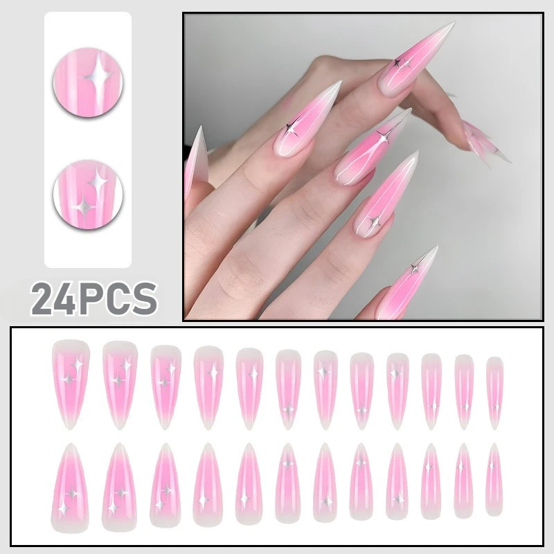 24PCS Press on Nails Pointed Pink Gradient Fake Nails with Star Shaped Finished Nails Removable Fake Nail Tips
24PCS Press on Nails Pointed Pink Gradient Fake Nails with Star Shaped Finished Nails Removable Fake Nail Tips