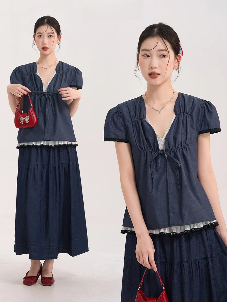 Heme Bla Summer irt Двухсекционный складной ремень V-Ne Корейский Sle ort Sve Denim irt Свободный крой для поездок на работу
Heme Bla Summer irt Двухсекционный складной ремень V-Ne Корейский Sle ort Sve Denim irt Свободный крой для поездок на работу