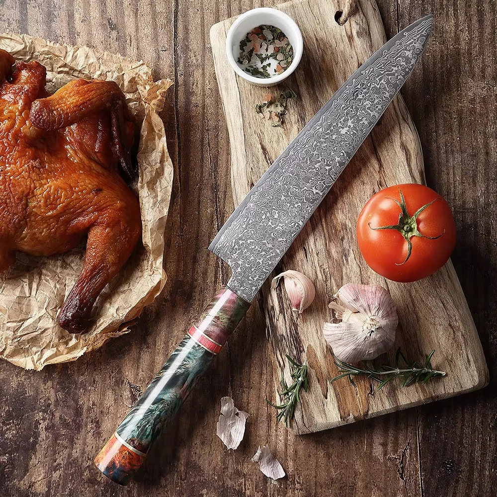 Japan 67-Layer Damascus VG10 Steel Chef Knife High-Hardness Blade for Meat Vegetables and Fruit Ergonomic Stable Wood Handle
Japan 67-Layer Damascus VG10 Steel Chef Knife High-Hardness Blade for Meat Vegetables and Fruit Ergonomic Stable Wood Handle