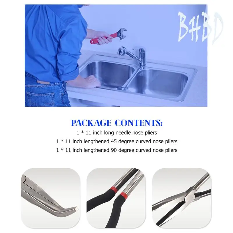 BHBD-3X 11 Inch EXTRA LONG NOSE PLIERS SET STRAIGHT & BENT TIP MECHANIC GRIP HAND TOOL
BHBD-3X 11 Inch EXTRA LONG NOSE PLIERS SET STRAIGHT & BENT TIP MECHANIC GRIP HAND TOOL