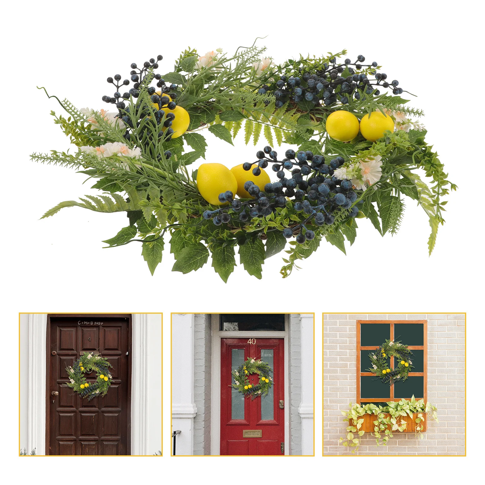 Blueberry Lemon Floral Wreath Realistic Hanging Decoration Front Door Porch Farmhouse Spring Summer Artificial Flower Wreath
Blueberry Lemon Floral Wreath Realistic Hanging Decoration Front Door Porch Farmhouse Spring Summer Artificial Flower Wreath