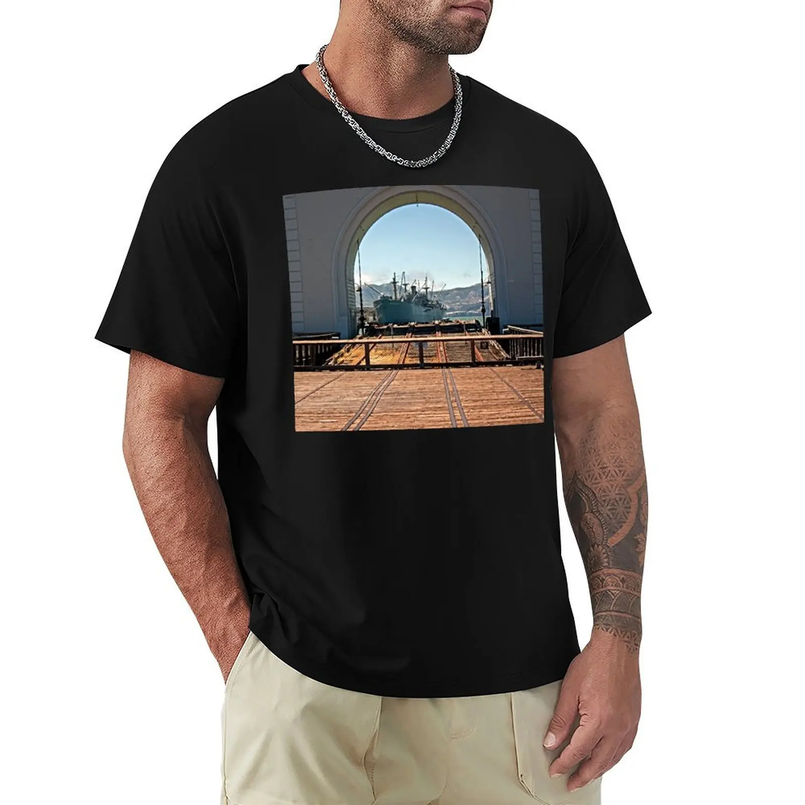 SS Jeremiah O'Brien seen through the Pier 43 Ferry Arch T-Shirt Tough Fabric Work Tee
SS Jeremiah O'Brien seen through the Pier 43 Ferry Arch T-Shirt Tough Fabric Work Tee