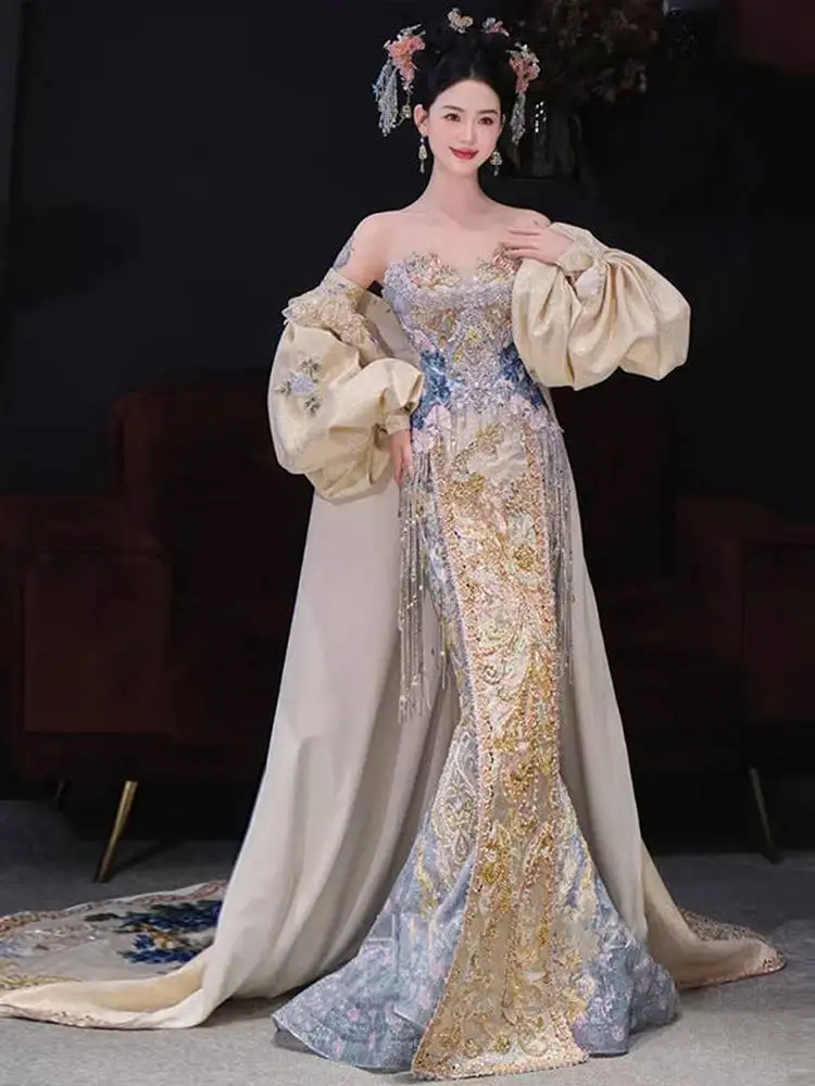 Blue Wedding Dress 2026 New Style Bride Marriage Indonesian Style Morning Robe Thank You Banquet Long Tail Fish Tailed Gown
Blue Wedding Dress 2026 New Style Bride Marriage Indonesian Style Morning Robe Thank You Banquet Long Tail Fish Tailed Gown