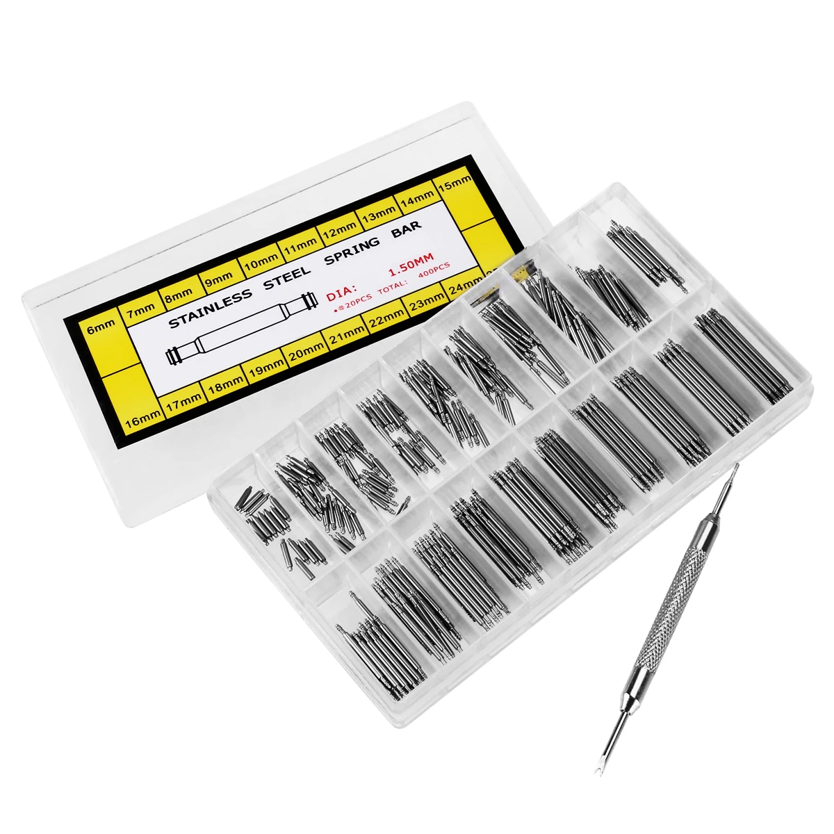 360pcs Stainless Steel Spring Bars Watch Band Pin Remover Tool 18 Sizes Repair Accessories Metal Straps Silver Color
360pcs Stainless Steel Spring Bars Watch Band Pin Remover Tool 18 Sizes Repair Accessories Metal Straps Silver Color