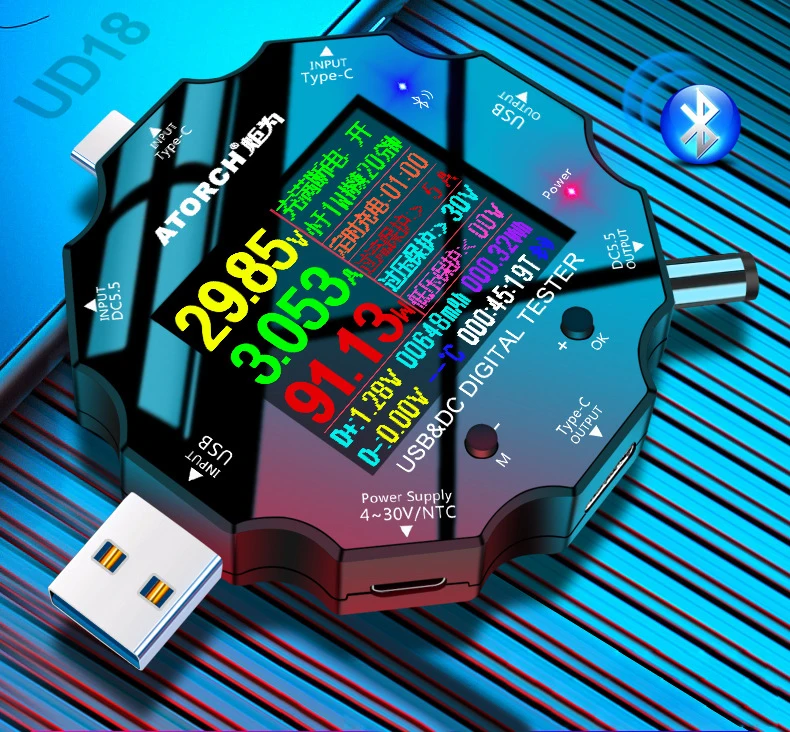 UD18 для приложения USB 3,0 Type-C PD DC5.5 5521, вольтметр, амперметр, измеритель напряжения и тока, кабель для измерения заряда батареи, тестер сопротивления
UD18 для приложения USB 3,0 Type-C PD DC5.5 5521, вольтметр, амперметр, измеритель напряжения и тока, кабель для измерения заряда батареи, тестер сопротивления