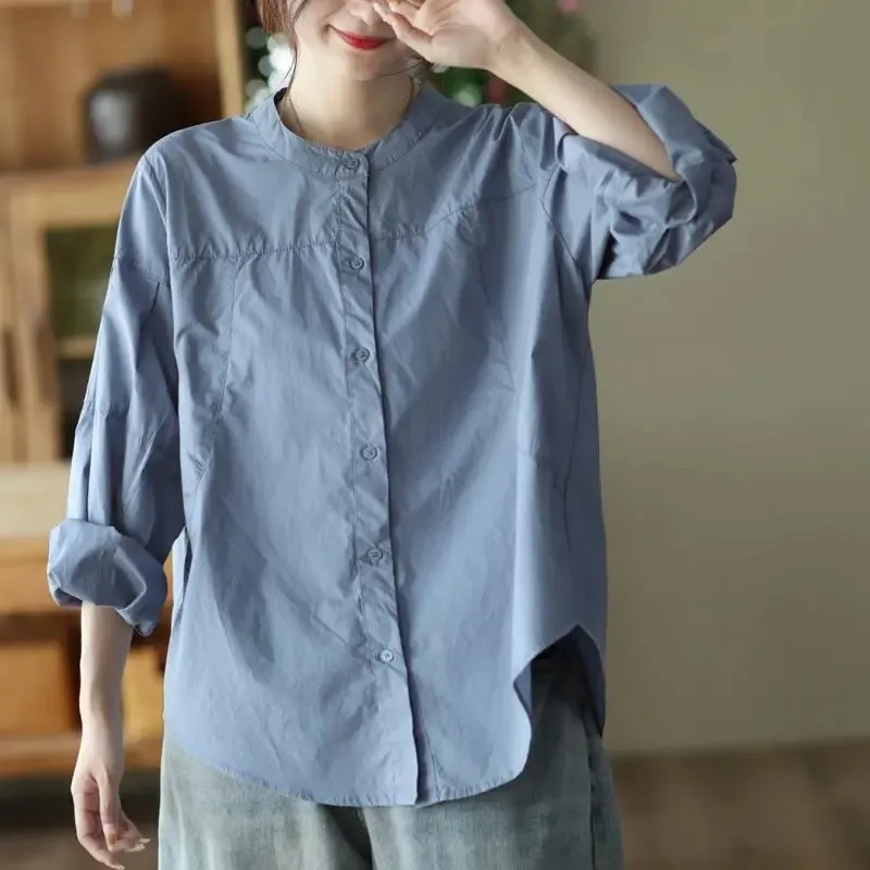 Women Cotton Stand Collar Long Sleeve Shirt Loose Retro Casual Blouse
Women Cotton Stand Collar Long Sleeve Shirt Loose Retro Casual Blouse