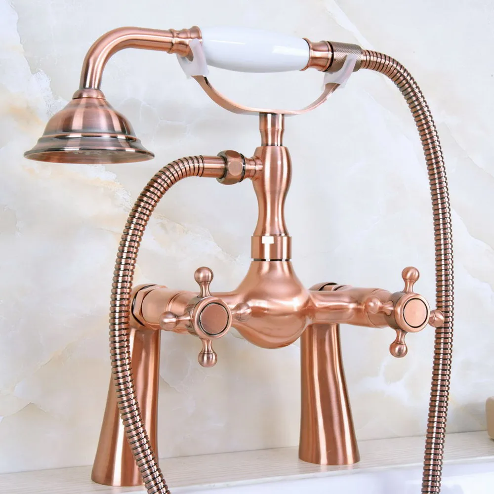 Antique Red Copper Double Handle Deck Mounted Bathroom Bath Tub Faucet Set with 1.5M Hand Held Shower Spray Mixer Tap 2na163
Antique Red Copper Double Handle Deck Mounted Bathroom Bath Tub Faucet Set with 1.5M Hand Held Shower Spray Mixer Tap 2na163