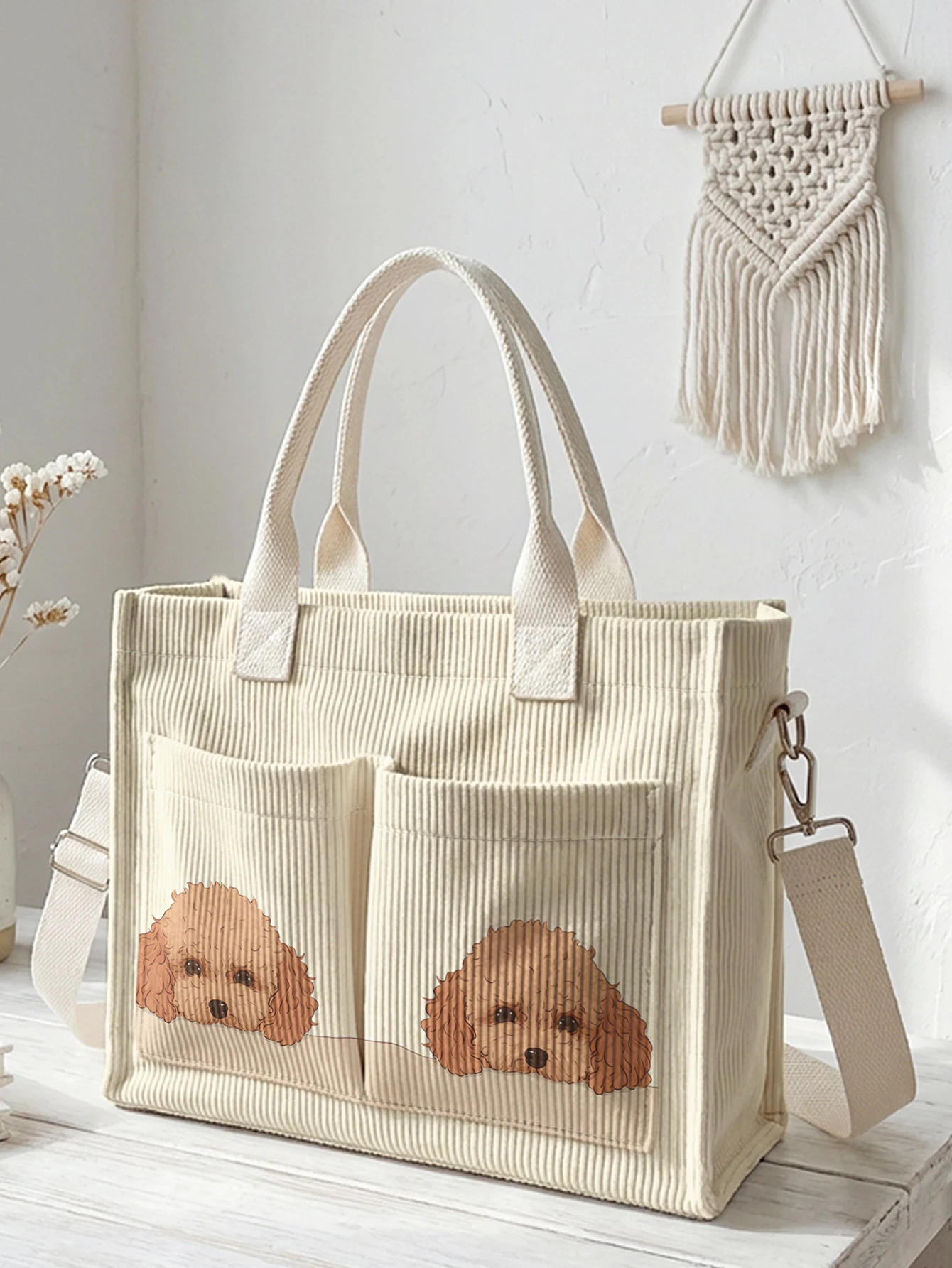 Cute Curly Dog Print Corduroy Tote Bag Large Capacity Multi Pocket Dog Lover Commuter Shoulder Bag
Cute Curly Dog Print Corduroy Tote Bag Large Capacity Multi Pocket Dog Lover Commuter Shoulder Bag
