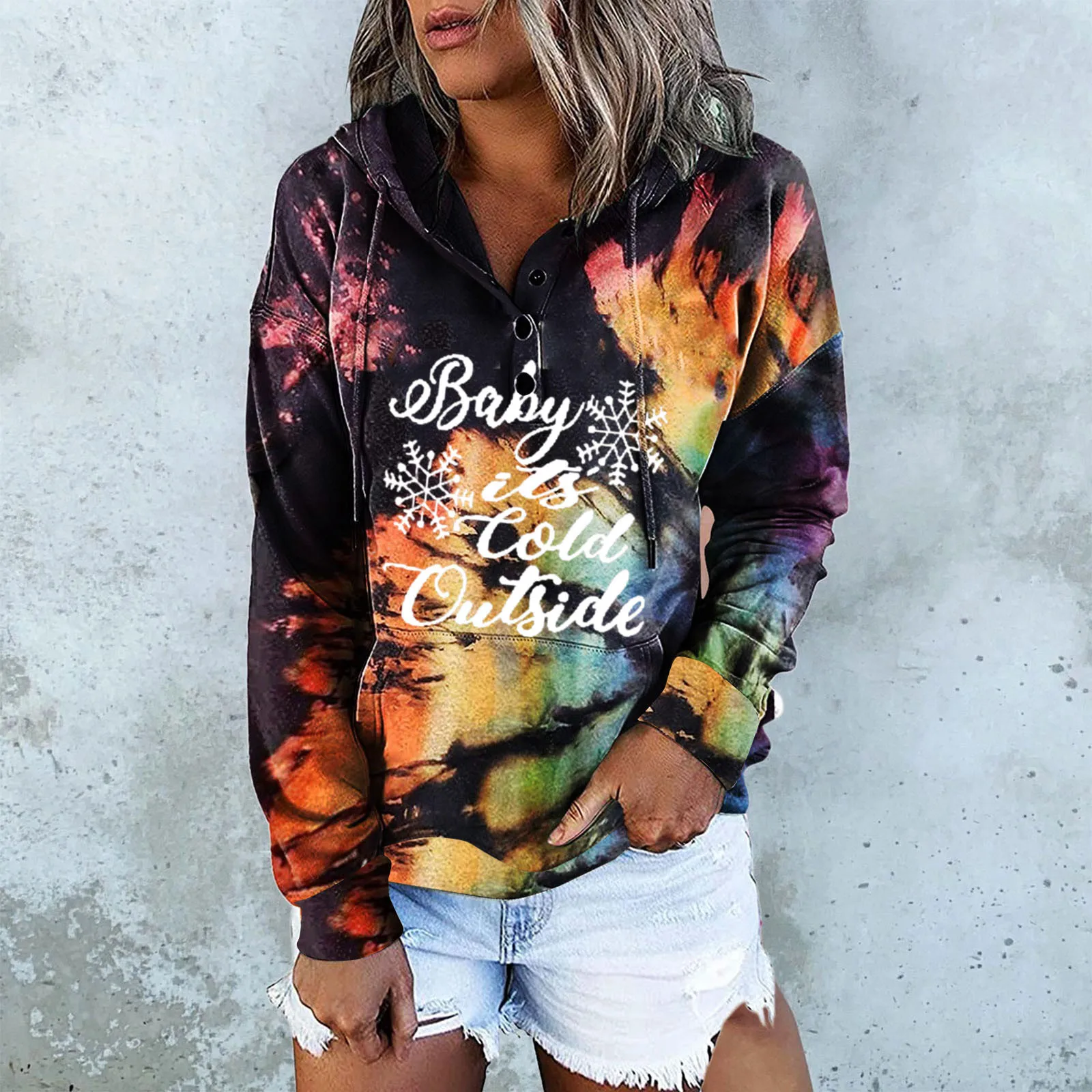 French Half Zip Women O-Neck Drawstring Tie-Dye Print Long Sleeves Hooded Pullover Womens Lightweight Sweaters with Zipper
French Half Zip Women O-Neck Drawstring Tie-Dye Print Long Sleeves Hooded Pullover Womens Lightweight Sweaters with Zipper