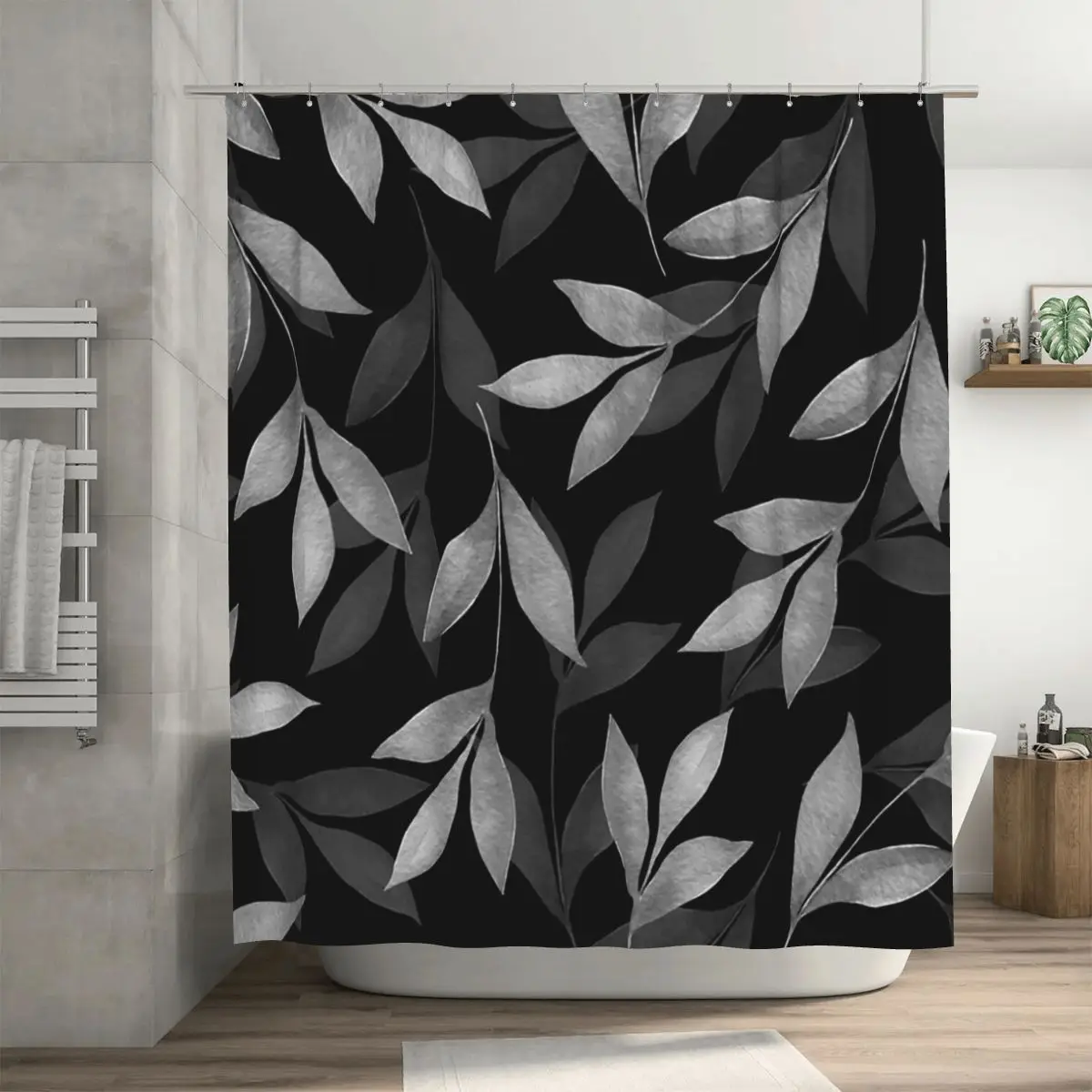 Черно-белая занавеска для душа с узором из листьев, полиэстеровая, водонепроницаемая, с крючками
Черно-белая занавеска для душа с узором из листьев, полиэстеровая, водонепроницаемая, с крючками