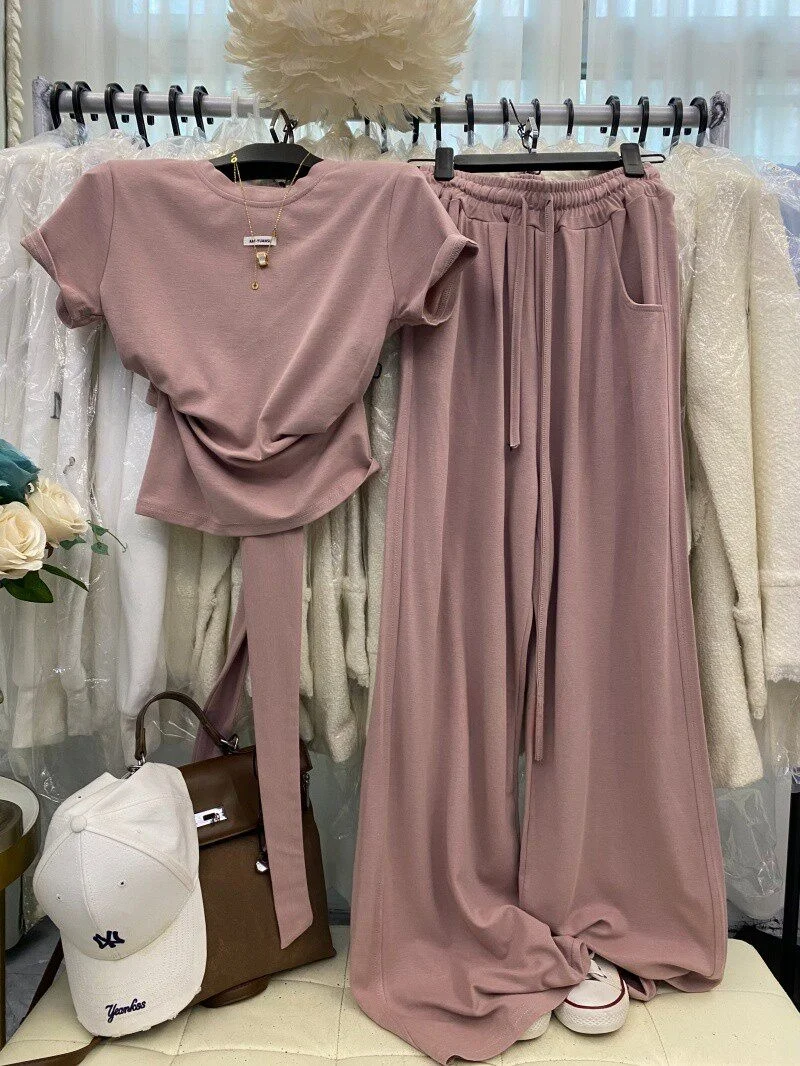 Spring 2026 Casual Loose Fit round Neck Short Sleeve Tie Waist Top And Wide Leg Pants Set Women's Fashion Ensemble Cotton T-S...
Spring 2026 Casual Loose Fit round Neck Short Sleeve Tie Waist Top And Wide Leg Pants Set Women's Fashion Ensemble Cotton T-S...