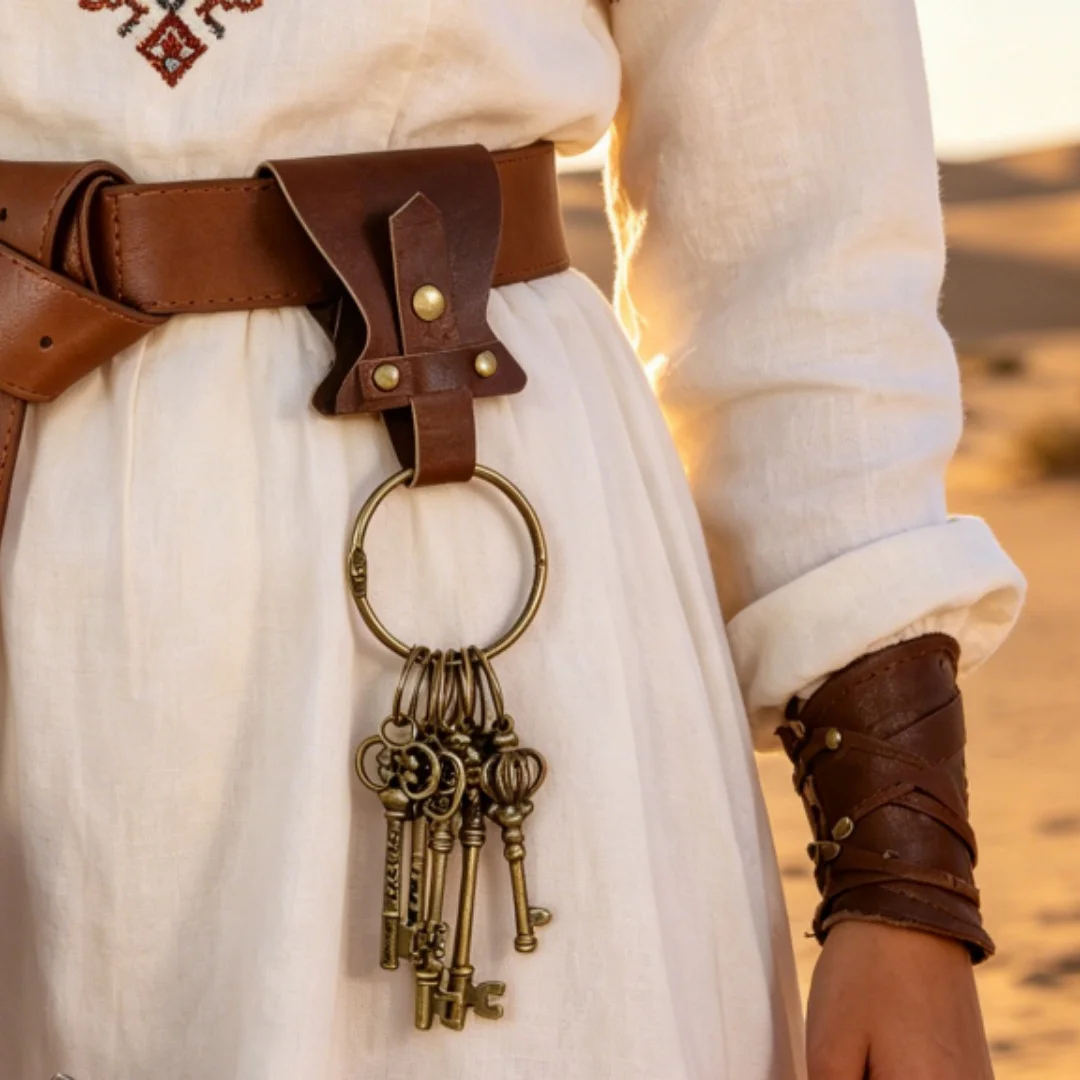 Retro Metal Keychains Circular Rings Cosplay Belts Medieval Clothing Accessories Renaissance Style Keychain Belt for Costumes