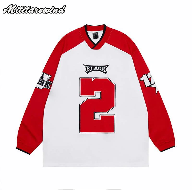 High Street Long Sleeve T Shirt Men Patchwork Color Embroidery V-neck Motorcycle Tops Tees Hip Hop Streetwear Oversized T Shirt
High Street Long Sleeve T Shirt Men Patchwork Color Embroidery V-neck Motorcycle Tops Tees Hip Hop Streetwear Oversized T Shirt