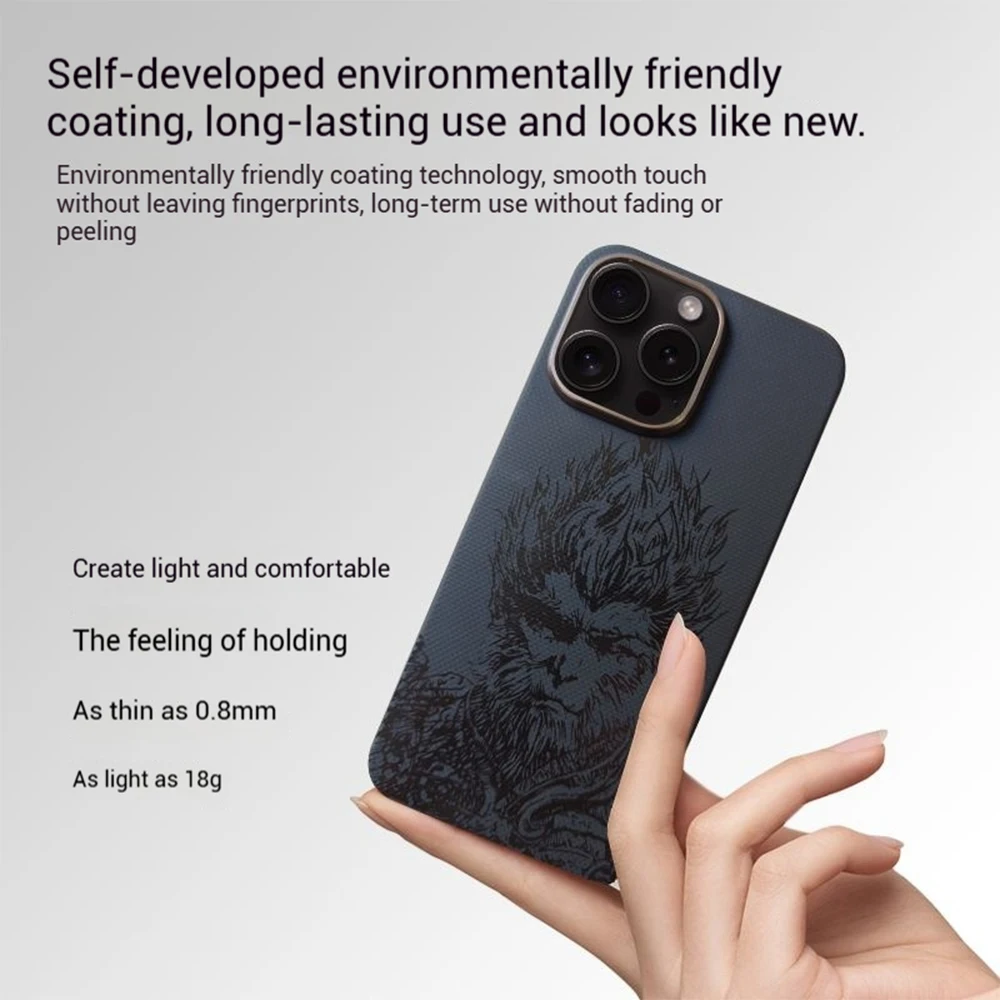 Крутой 100% углеродное волокно, черный миф, дизайн Monkey King, арамидное волокно, сильная магнитная присоска, подходит для iPhone 15 16 Pro MAX
Крутой 100% углеродное волокно, черный миф, дизайн Monkey King, арамидное волокно, сильная магнитная присоска, подходит для iPhone 15 16 Pro MAX