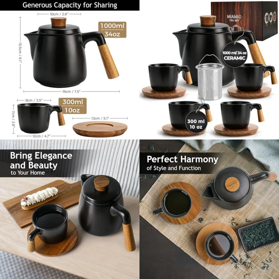34 Oz Ceramic Tea Pot Set with Infuser and Cups/Tea Strainer, 4 Ceramic Tea Mugs 10 Oz,Bamboo Saucers/Handle for Home and Offic
34 Oz Ceramic Tea Pot Set with Infuser and Cups/Tea Strainer, 4 Ceramic Tea Mugs 10 Oz,Bamboo Saucers/Handle for Home and Offic