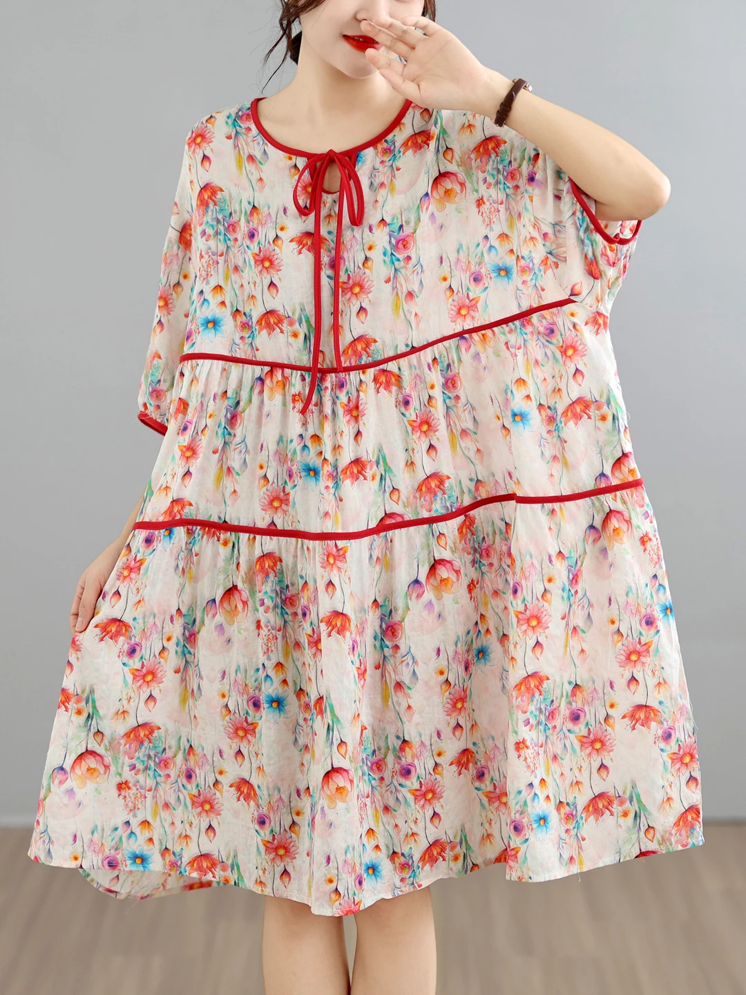 Summer 2026 Vintage Large Size Cotton Linen Print Loose Waist Slimming Versatile Dress Knot High Waist A-Line Skirt Dress
Summer 2026 Vintage Large Size Cotton Linen Print Loose Waist Slimming Versatile Dress Knot High Waist A-Line Skirt Dress