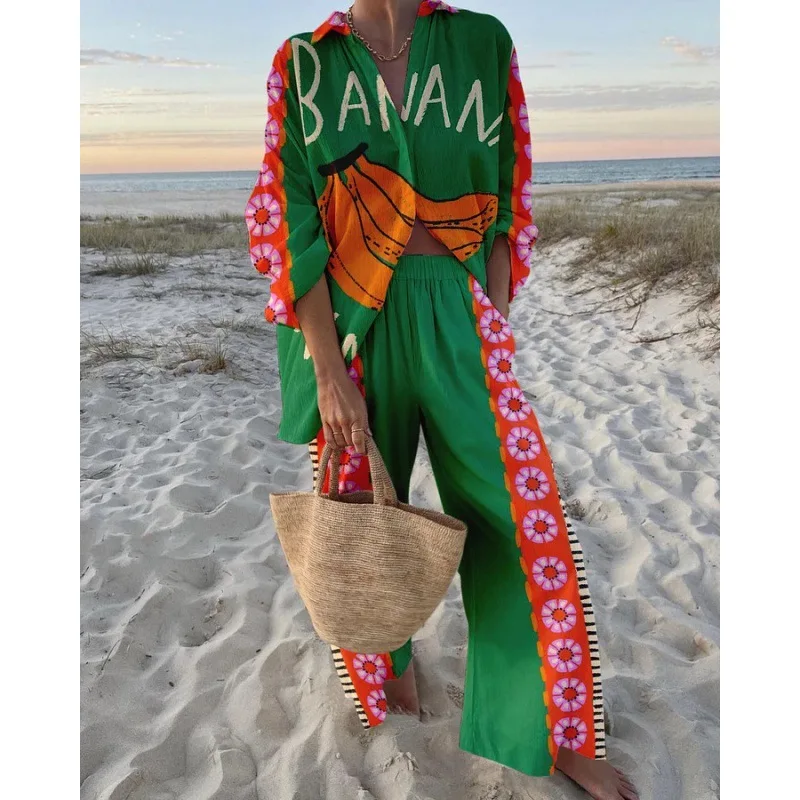 2025 Women's New Fashion Printed Shirt Loose Two-piece Set Summer Casual Loose Street Button Shirt Wide-leg Pants Two-piece Set
2025 Women's New Fashion Printed Shirt Loose Two-piece Set Summer Casual Loose Street Button Shirt Wide-leg Pants Two-piece Set
