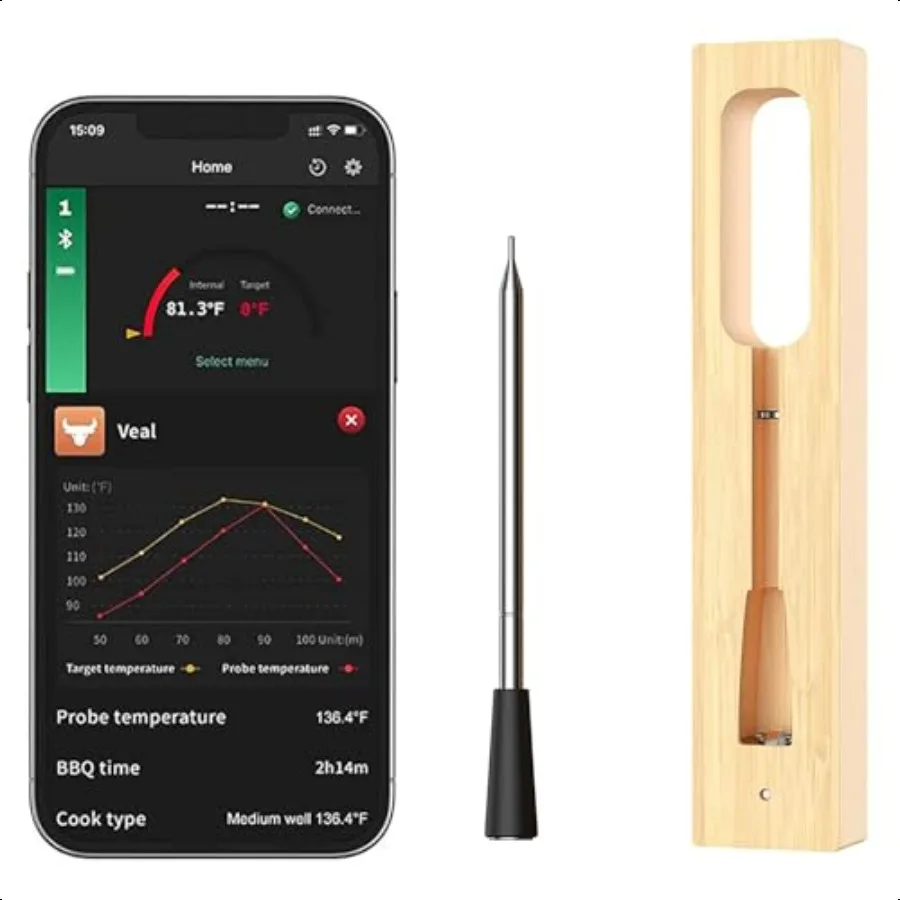 Bluetooth Wirel Meat Thermometer APP Remote Monitoring Temperature Alerts 0.9F Precision Water Dust Resistant for Open BBQ Gril
Bluetooth Wirel Meat Thermometer APP Remote Monitoring Temperature Alerts 0.9F Precision Water Dust Resistant for Open BBQ Gril
