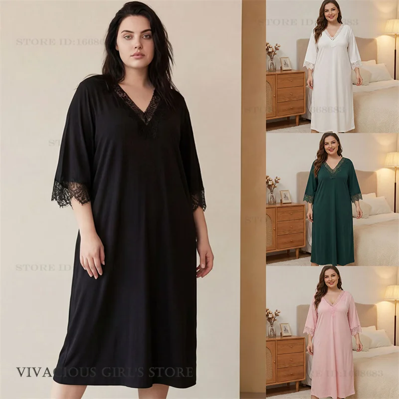 Plus Size 5XL Female Long Sleepdress Nightgown Sexy Lace Trim Lingerie V-Neck Half Sleeve Nightdress Loose Homewear Loungewear
Plus Size 5XL Female Long Sleepdress Nightgown Sexy Lace Trim Lingerie V-Neck Half Sleeve Nightdress Loose Homewear Loungewear