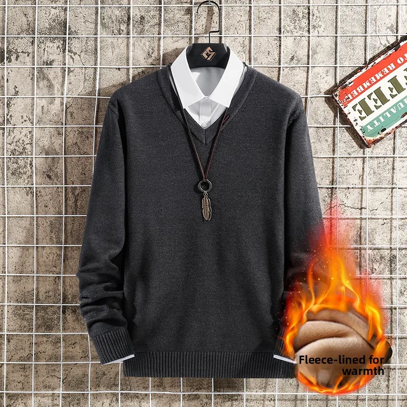 Мужской вязаный свитер с V-образным вырезом, на флисовой подкладке, утепленный, зимний, теплый, приталенный, модный, в корейском стиле, с длинным рукавом, повседневный топ
Мужской вязаный свитер с V-образным вырезом, на флисовой подкладке, утепленный, зимний, теплый, приталенный, модный, в корейском стиле, с длинным рукавом, повседневный топ