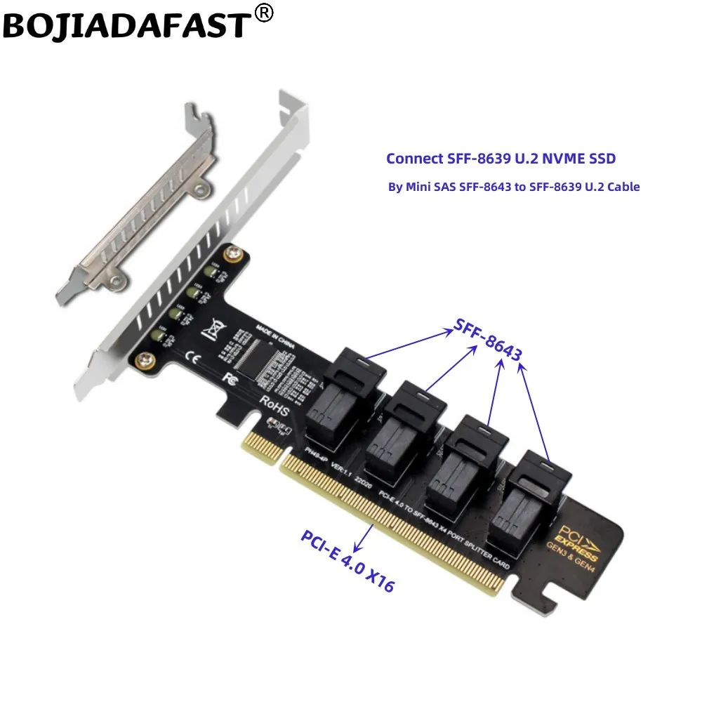 PCI-E 4.0 X16 PCIe 3.0 16X To 4 x Mini SAS SFF-8643 Connector Expansion Riser Card in stock
PCI-E 4.0 X16 PCIe 3.0 16X To 4 x Mini SAS SFF-8643 Connector Expansion Riser Card in stock