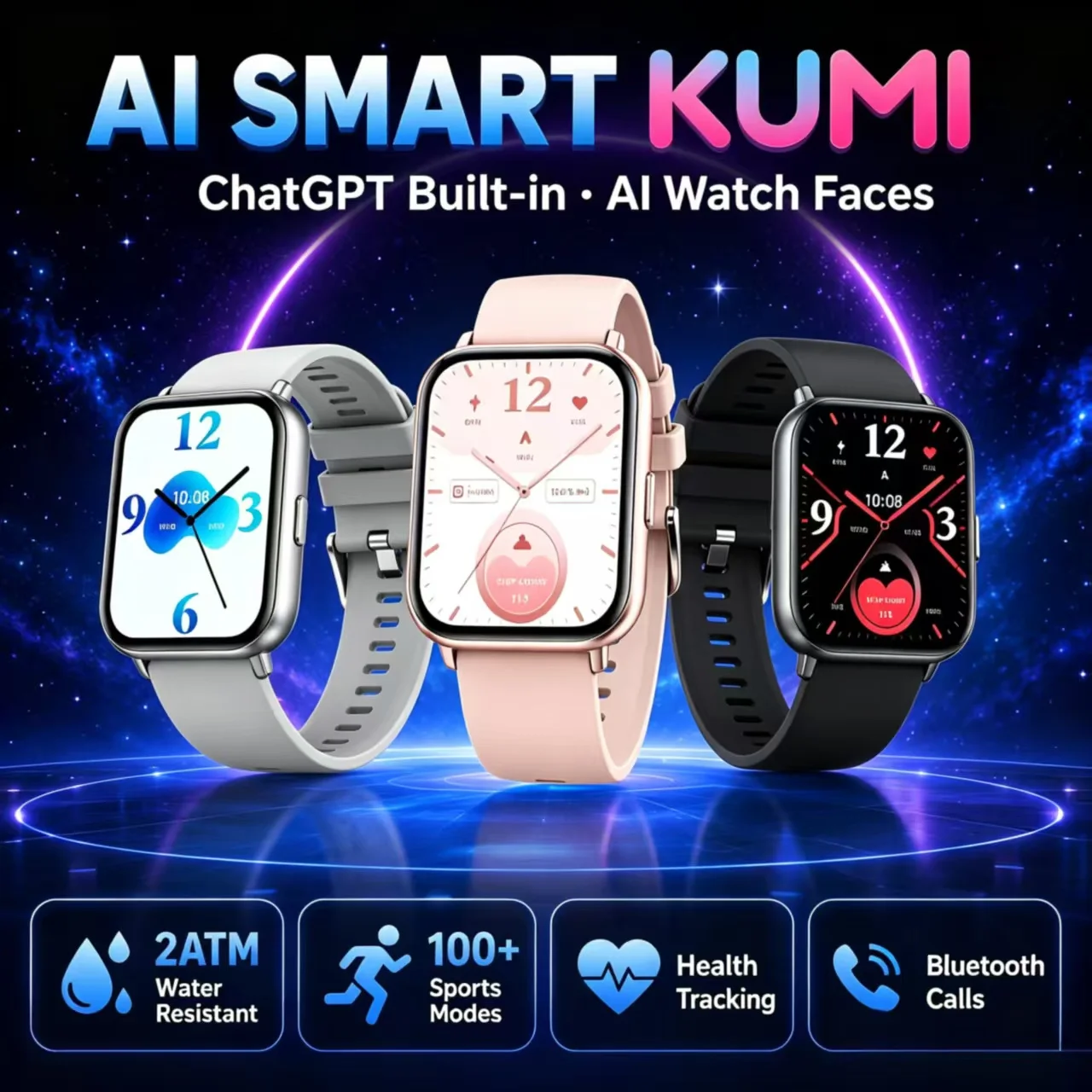KUMI M2 Al Smart Watch, Fitness Tracker with ChatGPT, 2ATM Waterproof, 100+ Sports Modes, Blood Oxygen/Heart Rate/Sleep Monitor
KUMI M2 Al Smart Watch, Fitness Tracker with ChatGPT, 2ATM Waterproof, 100+ Sports Modes, Blood Oxygen/Heart Rate/Sleep Monitor
