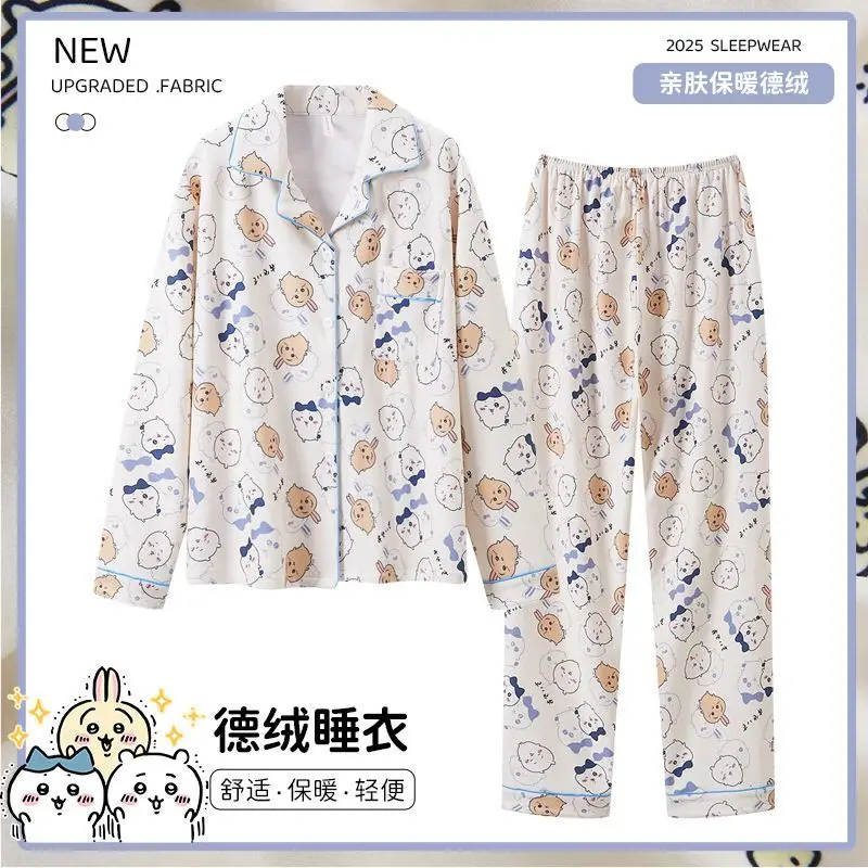 Anime Chiikawa fall and winter Usagi Velvet Fleece pajamas cute Hachiware coral fleece homewear Girl's Gift Cartoon pajamas
Anime Chiikawa fall and winter Usagi Velvet Fleece pajamas cute Hachiware coral fleece homewear Girl's Gift Cartoon pajamas