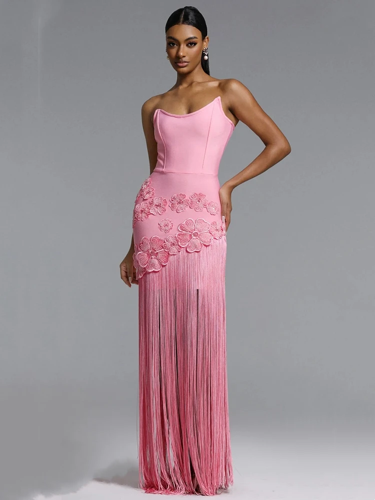 Sexy Strapless Flowers Tassel Patchwork Bandage Dress Women Pink Black Sleeveless Floral Fringe Slim Dresses Evening Party Gowns
Sexy Strapless Flowers Tassel Patchwork Bandage Dress Women Pink Black Sleeveless Floral Fringe Slim Dresses Evening Party Gowns