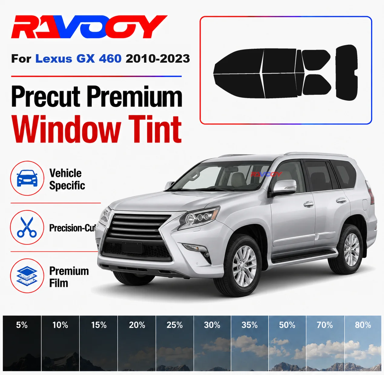 Premium Precut Window Tint Kit Front Windows Rear Windows Rear Windshield For Lexus GX 460 2010-2023 Car Solar Nano Ceramic Film
Premium Precut Window Tint Kit Front Windows Rear Windows Rear Windshield For Lexus GX 460 2010-2023 Car Solar Nano Ceramic Film