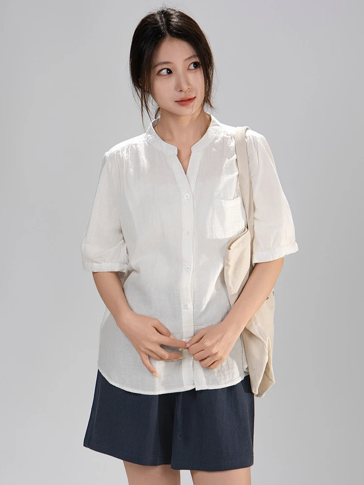 Artisanal Cotton Short Sleeve V-Neck Pocket Shirt Women's Summer Anti-Aging Top Double Gauze Material Japanese Style White
Artisanal Cotton Short Sleeve V-Neck Pocket Shirt Women's Summer Anti-Aging Top Double Gauze Material Japanese Style White
