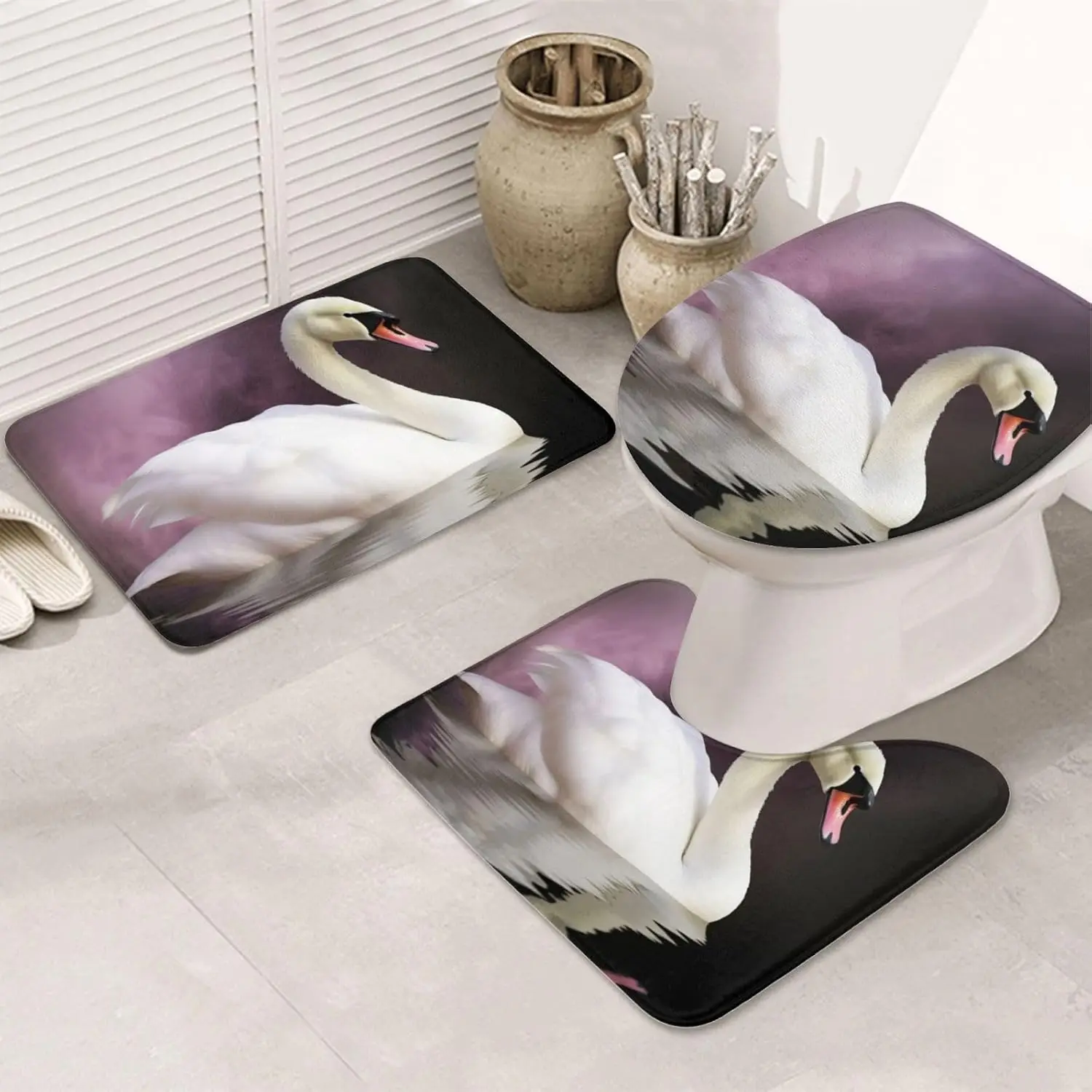 White Swan Bathroom Rugs Sets 3 Piece, Non Slip Absorbent Bath Rug U-Shaped Contour Toilet Rug with Toilet Cover
White Swan Bathroom Rugs Sets 3 Piece, Non Slip Absorbent Bath Rug U-Shaped Contour Toilet Rug with Toilet Cover