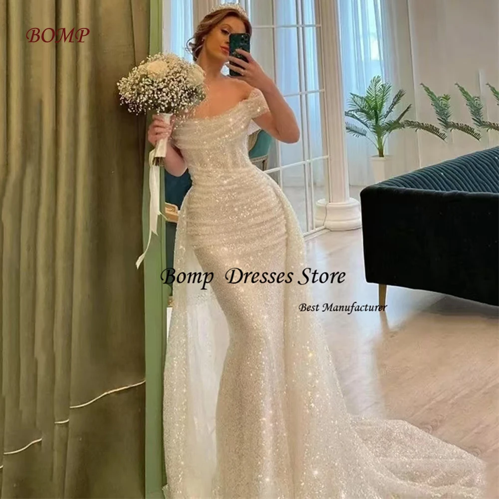BOMP White Glitter Prom Dresses Shiny Sequins Mermaid Wedding Dress Customized Long Train Off Shoulder Vestidos De Fiesta
BOMP White Glitter Prom Dresses Shiny Sequins Mermaid Wedding Dress Customized Long Train Off Shoulder Vestidos De Fiesta