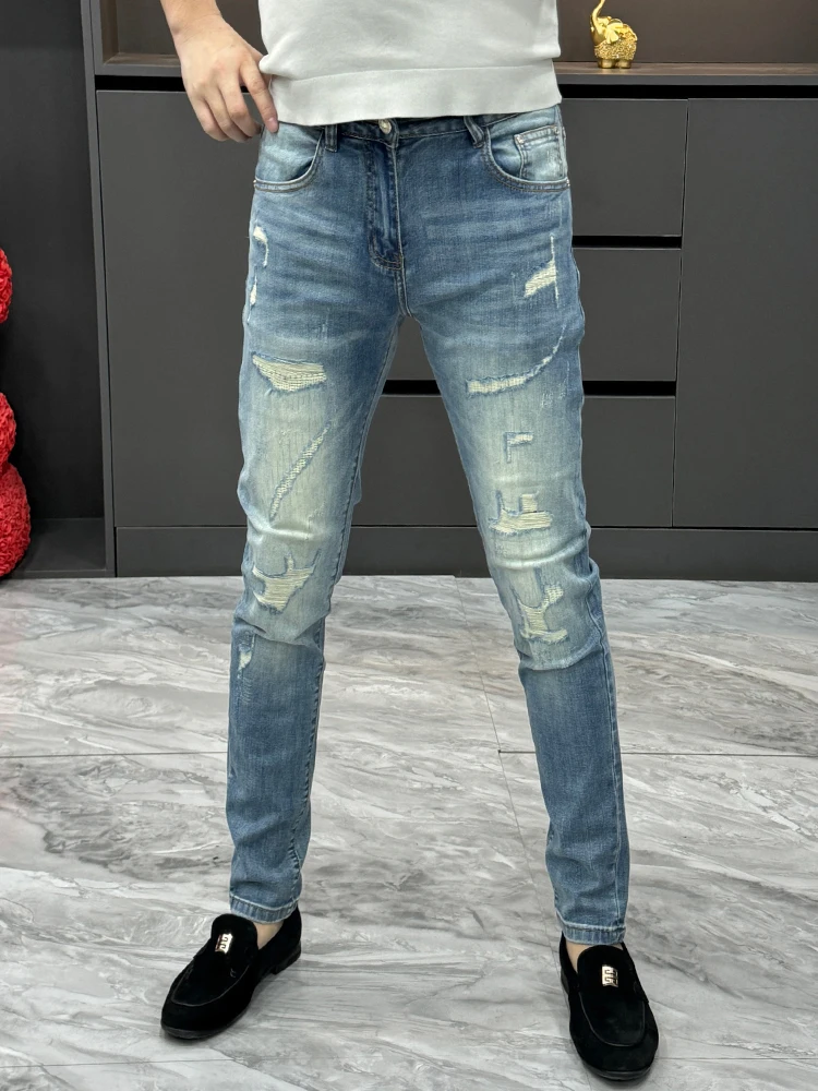 Blue Slim Fit Jeans Men's Faion Hole Youth Casual Straight Leg Pants Comfortable Stretchy Slimming Long Trousers
Blue Slim Fit Jeans Men's Faion Hole Youth Casual Straight Leg Pants Comfortable Stretchy Slimming Long Trousers