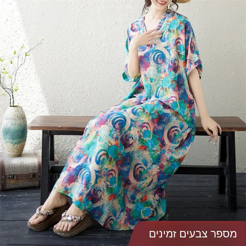 Summer V-Neck Loose Cotton Linen Long Dress Artistic Women plus Size Vacation Style Printed Dress City Walk Straight Tube Dress
Summer V-Neck Loose Cotton Linen Long Dress Artistic Women plus Size Vacation Style Printed Dress City Walk Straight Tube Dress
