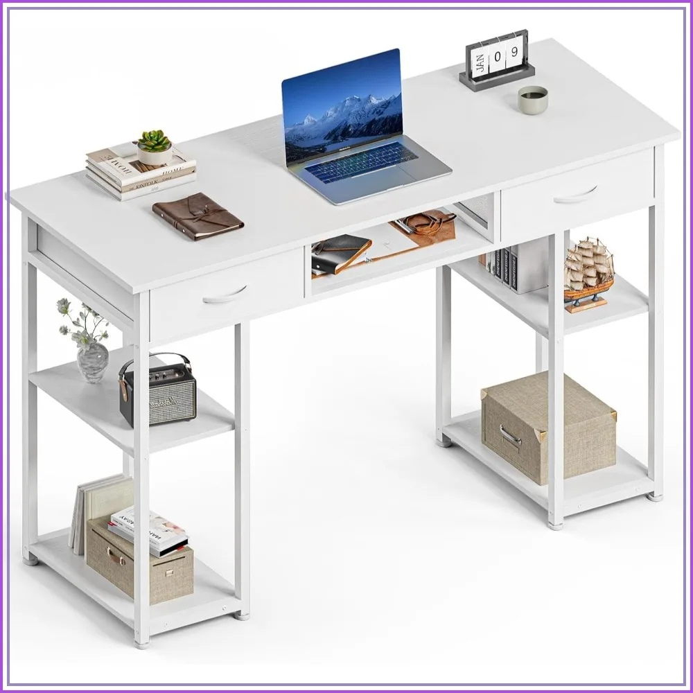 48" Computer Gaming Desk with Fabric Drawers, Home Office Writing Study Table with Storage Shelves, Adjustable Feet, White
48" Computer Gaming Desk with Fabric Drawers, Home Office Writing Study Table with Storage Shelves, Adjustable Feet, White