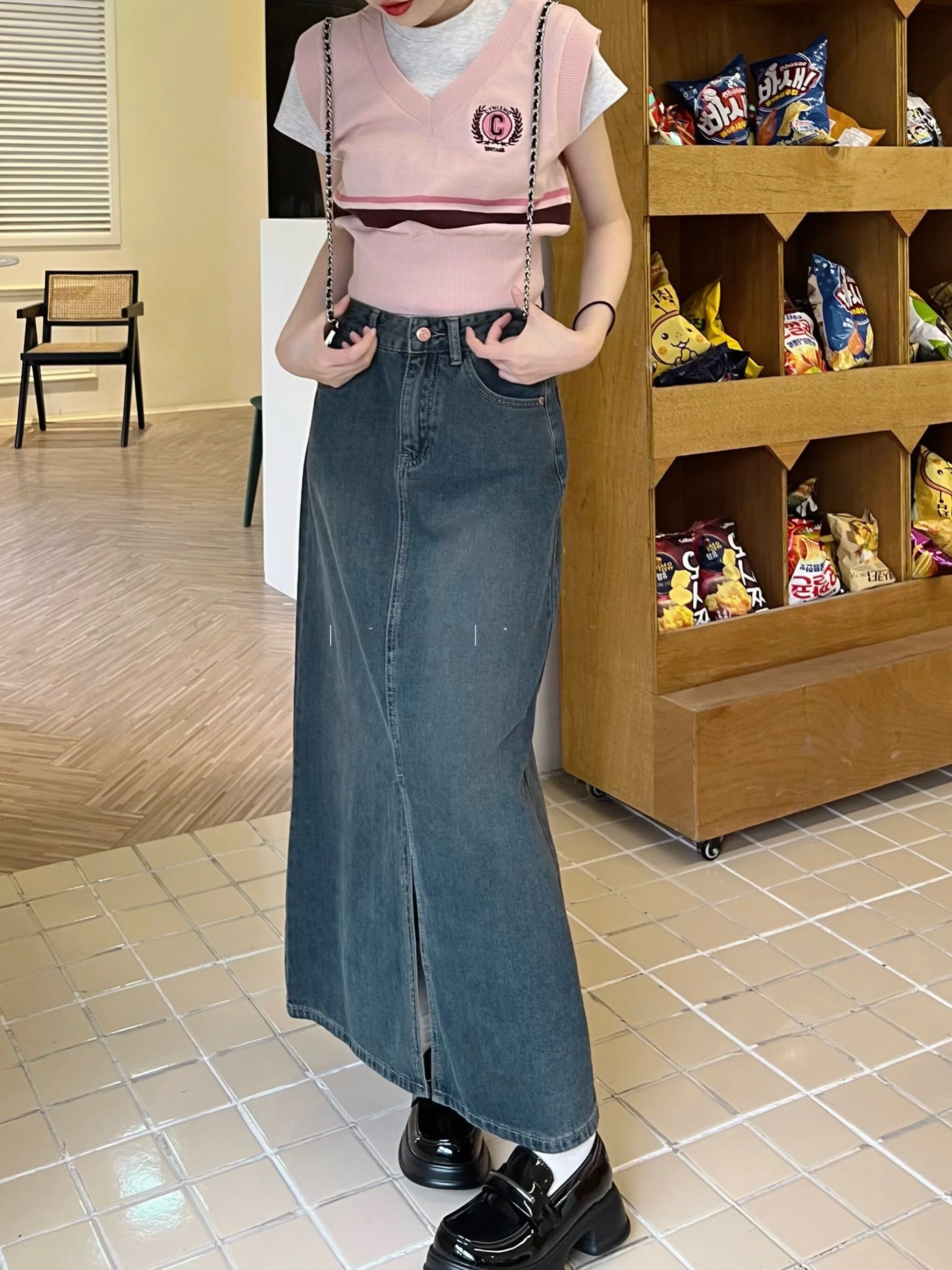 Retro k Blue Denim A-Line Skirt High Waist Slimming Spring Autumn Mid-Length Slit Women's Faion Commute Sle
Retro k Blue Denim A-Line Skirt High Waist Slimming Spring Autumn Mid-Length Slit Women's Faion Commute Sle