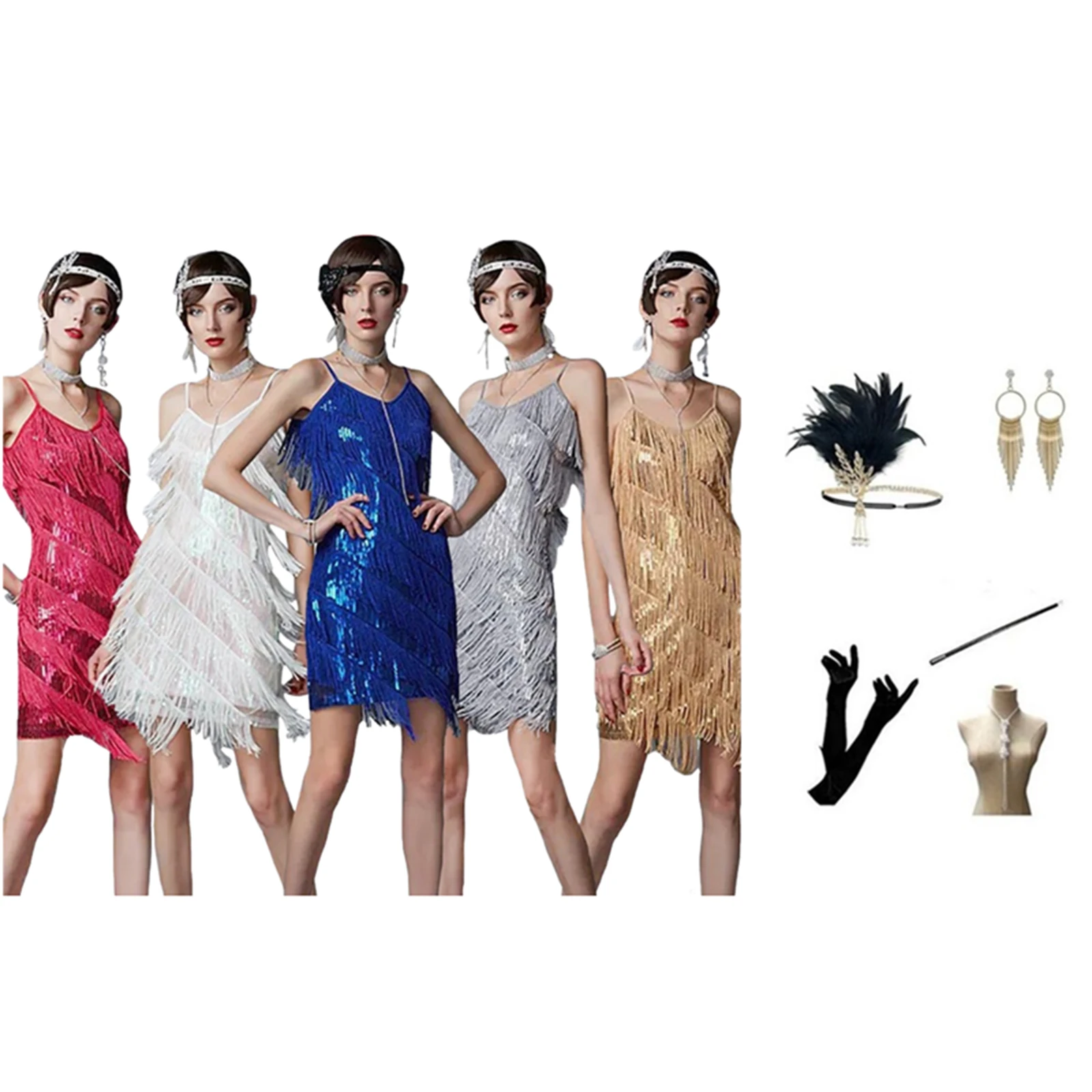 Women's 1920s Flapper Dress with Full Accessories Roaring 20s Great Costume Sequin Fringe Party Dress for Halloween
Women's 1920s Flapper Dress with Full Accessories Roaring 20s Great Costume Sequin Fringe Party Dress for Halloween