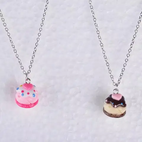 Fashion Kawaii Food Snack Dessert Heart Cake Pendant Necklace For Women Girl Link Chain Necklace Jewelry Jewellery Boutique